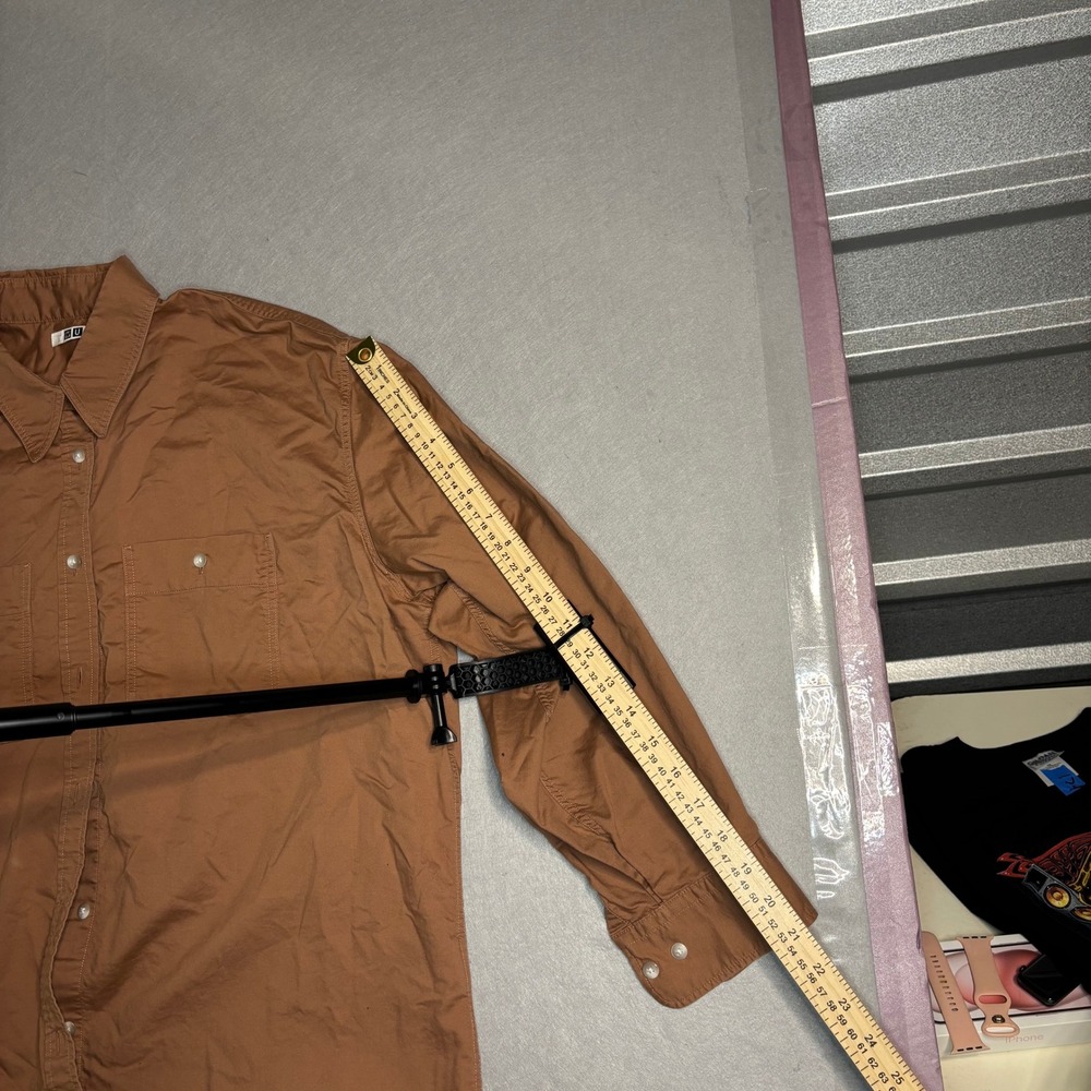 Uniqlo Men's Brown 100% Cotton Button-Up Shirt S Dual Chest Pockets - Picture 4 of 16